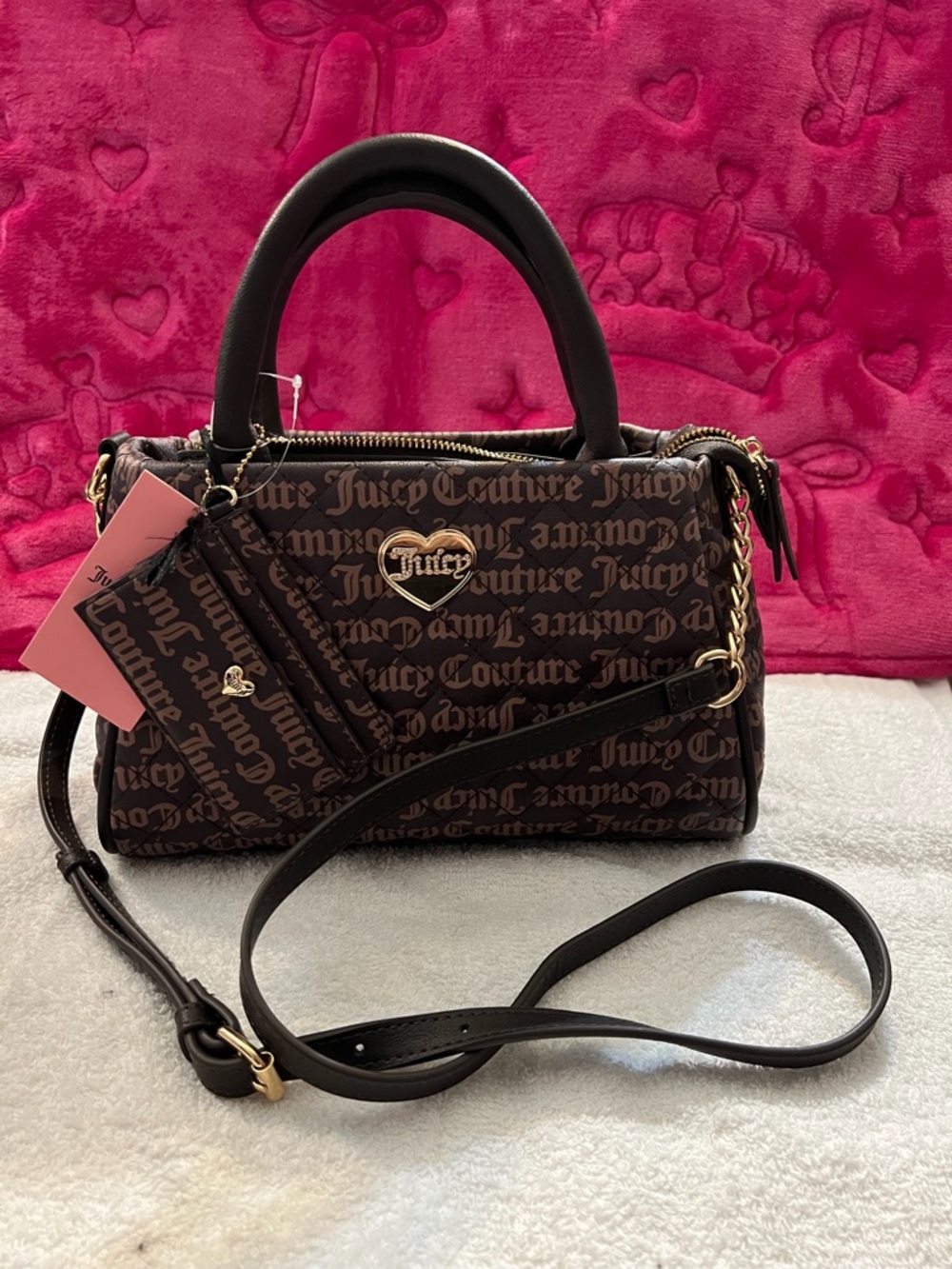 Juicy Couture Brown Logo Satchel with Gold Hardware